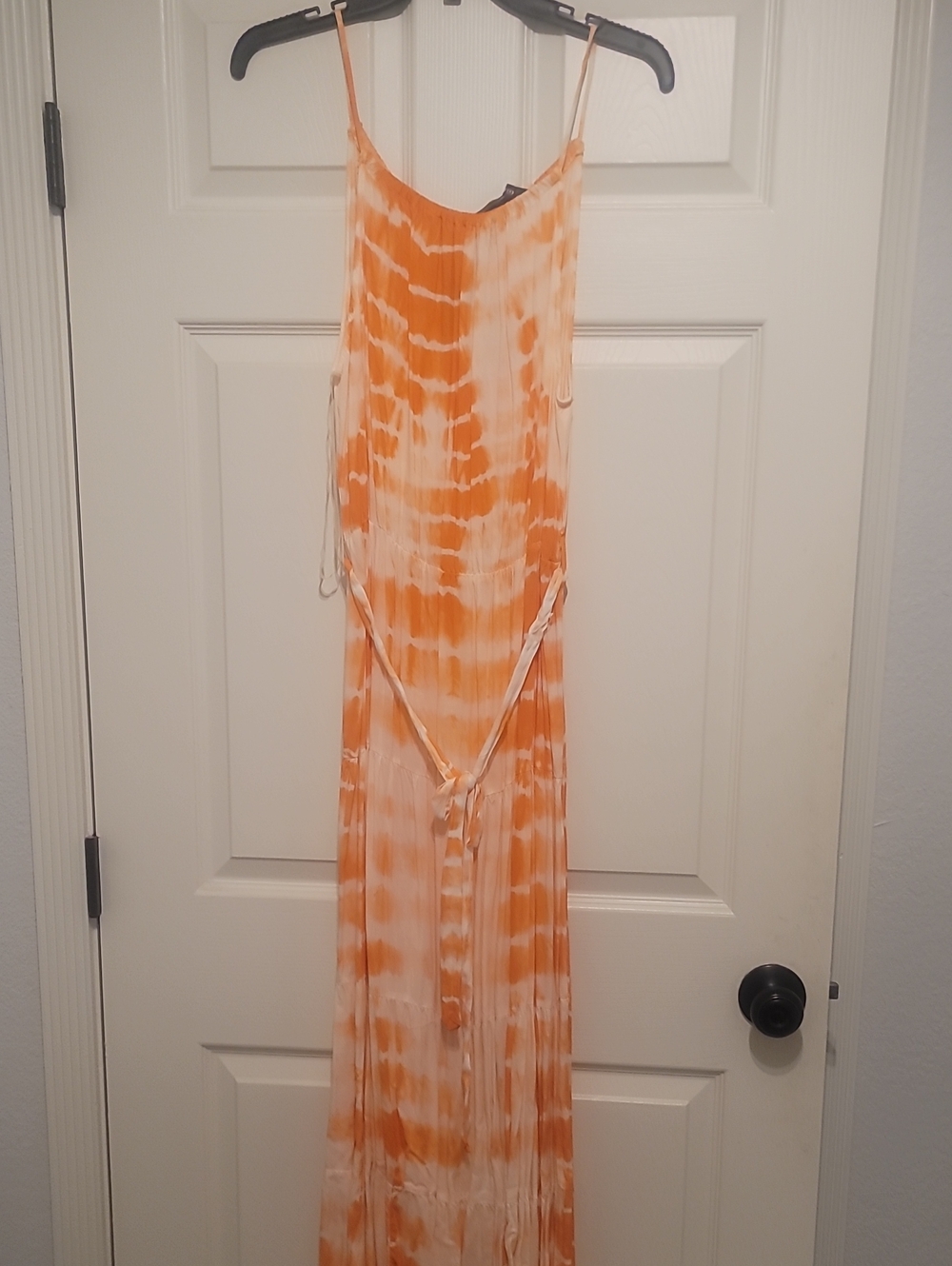 Orange Tie-Dye Maxi Dress with Spaghetti Straps